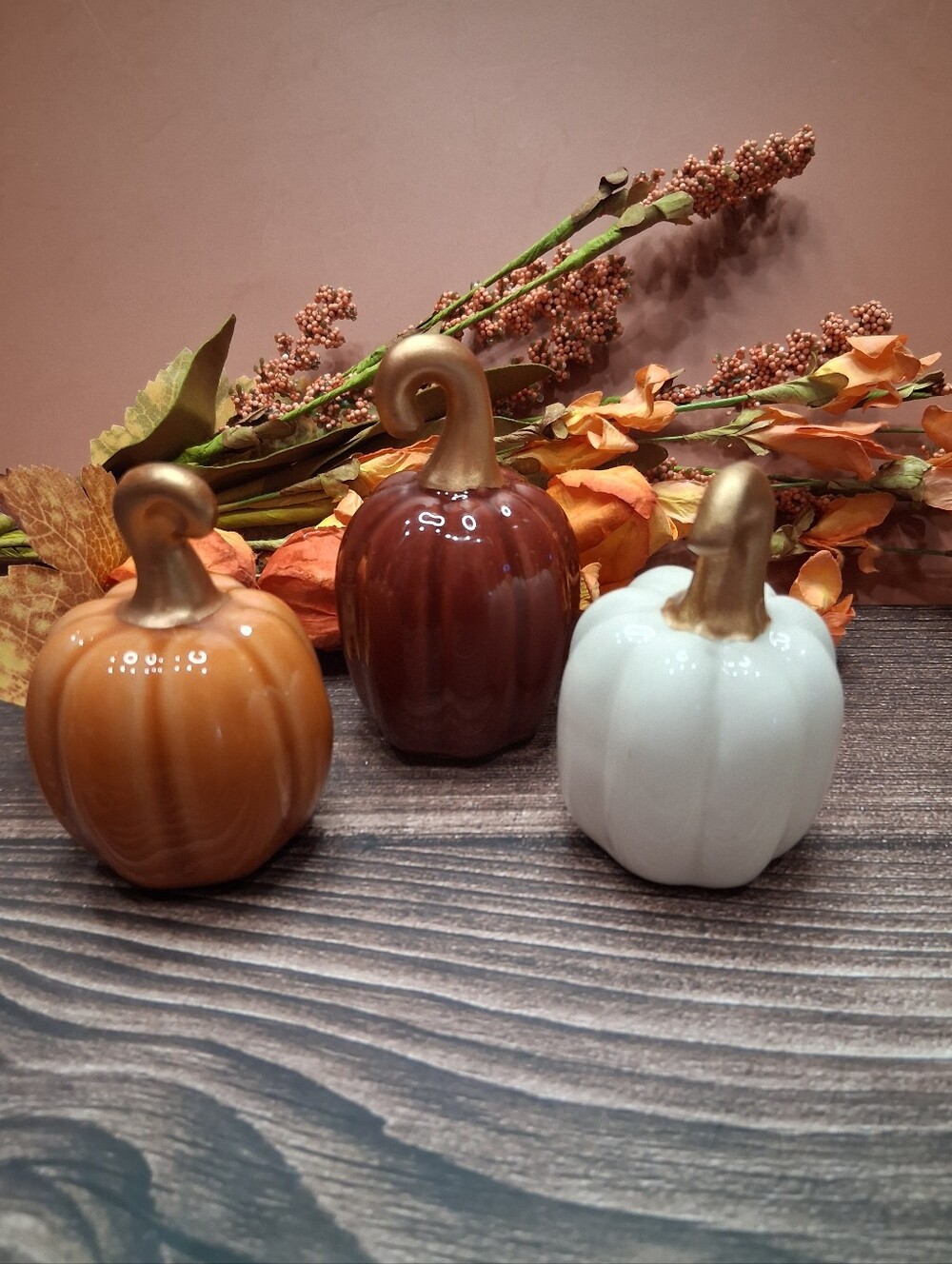 Small 3" Ceramic Pumpkin / Gourd Fall / Thanksgiving Set of 3 table /home decor
